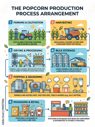 Popcorn Production Process Arrangement Infographic