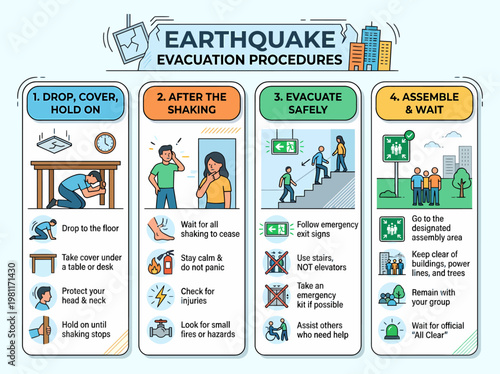 Earthquake Evacuation Procedures Infographic