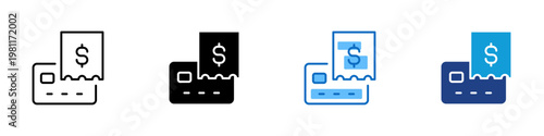 Receipt Payment Multiple Style Icon Design Vector - Receipt with card and dollar sign representing purchase confirmation, billing record, and transaction summary