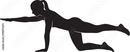 Woman Performing Bird Dog Exercise on White Background