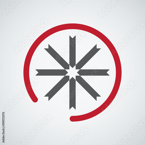 Abstract Compass Icon with Circular Line, Modern Navigation Logo, Geometric Snowflake Symbol, Cycle and Process Concept.