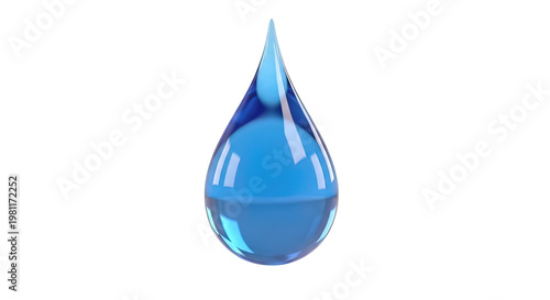 Blue Water Droplet Isolated on White Background.