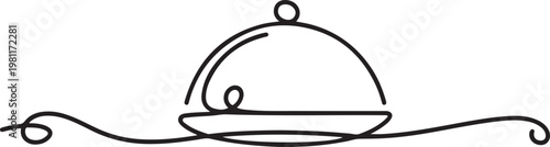 Restaurant food line icon. Continuous one line with curl. Dinner sign. Hotel room service symbol. Restaurant food single outline ribbon. One line draw graphic design vector