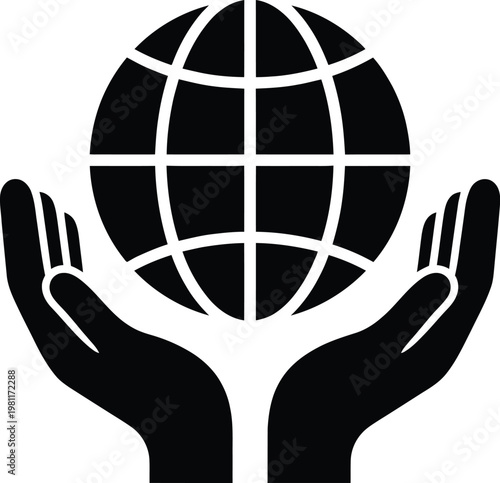 Vector graphic illustration of hands cradling a globe symbolizing care and protection for the earth