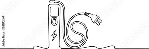 Charging station line icon. Continuous one line with curl. Car charger sign. Electric power symbol. Charging station single outline ribbon. One line draw graphic design vector
