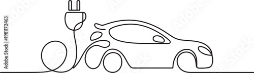 Charging station line icon. Continuous one line with curl. Car charger sign. Electric power symbol. Charging station single outline ribbon. One line draw graphic design vector