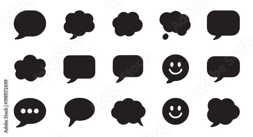 Speech bubble vector set with various comic chat clouds and dialogue communication shapes.