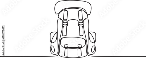 Single continuous line drawing camping backpack for hiking, travel and tourism isolated. One line draw graphic design vector