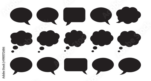 Black silhouette speech clouds and thought bubbles for dialogue and creative storytelling.