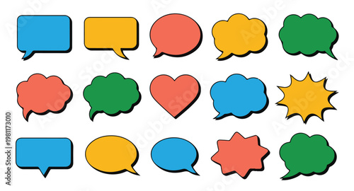 Set of colorful speech bubbles collection. blank comic speech balloons, different shapes.