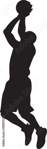 Basketball player silhouette, jumping, shooting, sports icon, black