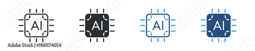 AI Processor Icon Set, Artificial Intelligence and Microchip Technology, Smart Computing Icons, Vector Illustration
