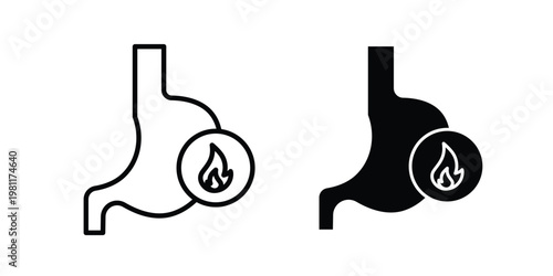 Heartburn icon clip art collection. Editable stroke icons