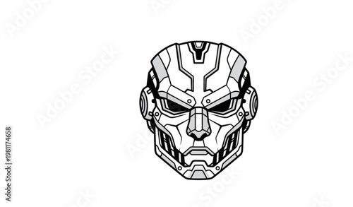 Modern robotic head emblem vector mask logo sci fi mechanical face design