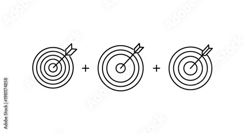 Three target symbols with arrows a minimalist design silhouette