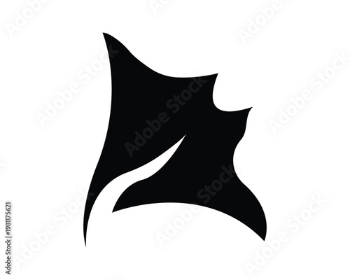 Vector Stylized Manta Ray and Eagle Ray Silhouette with Underwater Ocean Waves and Water Ripple Effect Icon Illustration