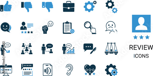 Customer review flat icon set with feedback rating satisfaction opinion communication and evaluation symbols for business applications