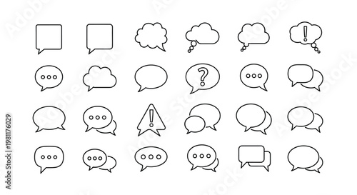 Collection of various speech bubbles and thought balloons black silhouette