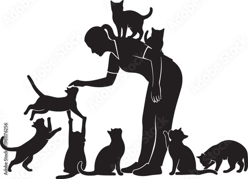 Black silhouette, pet lover, cats and dog, animal friendly, people