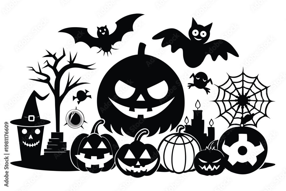Obraz premium halloween icon bundle silhouette line art vector illustration