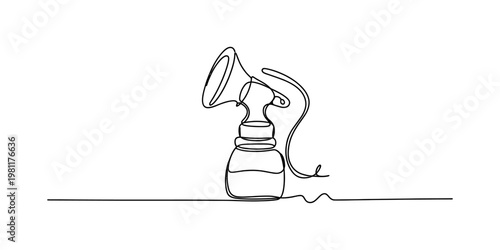 A continuous one line drawing of a breast pump for nursing mothers isolated on white background Vector, illustration