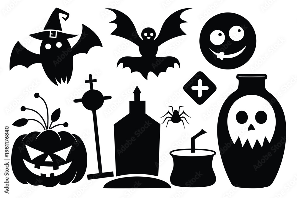 Fototapeta premium halloween icon bundle silhouette line art vector illustration