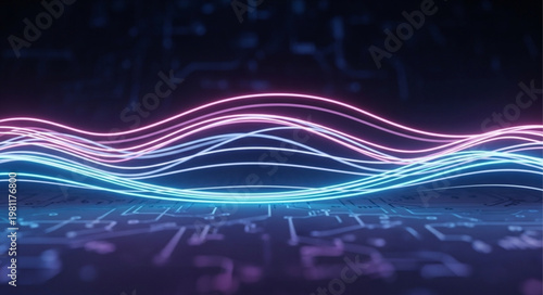 Neon Digital Waveform Lines Representing Data Flow.