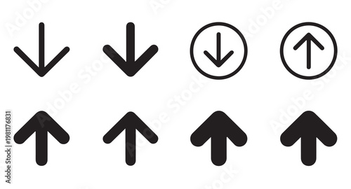 Minimalist black arrow icon set featuring direction indicators for up and down navigation.
