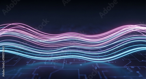 Neon Glowing Waveforms of Digital Light Lines.