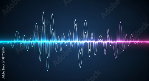 Neon Audio Waveform Visualization With Glowing Spectrum.