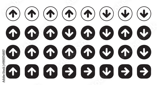 Modern arrow set. diverse collection of up and down directional indicators in various shapes.
