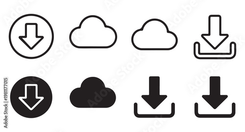 Cloud storage and download icons for file transfer software and mobile application interface.
