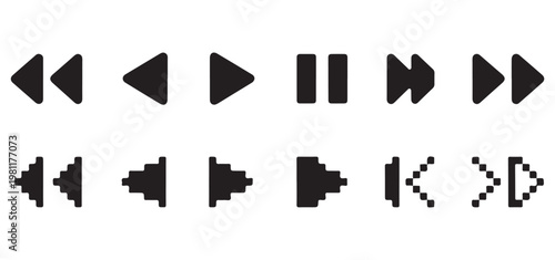 Media player icons set. modern and pixelated user interface elements for audio video.
