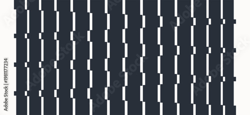 Black and white image of multiple lines of different thicknesses with transition and shift effect. Dynamics for brochure, poster, cover, card, presentation or banner.