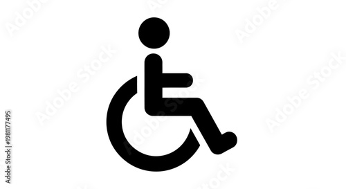 Black wheelchair symbol on a white background representing accessibility for people with disabilities.