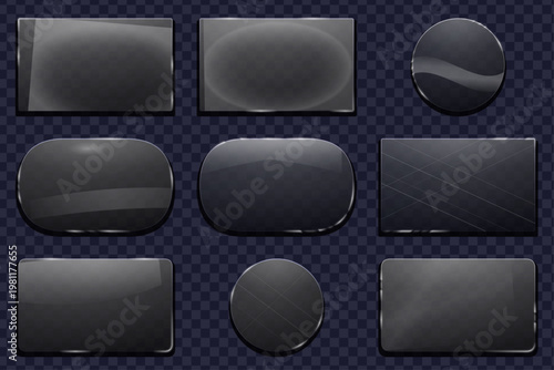 Neon glass frames with glowing edges and realistic translucent effect for futuristic geometric figures