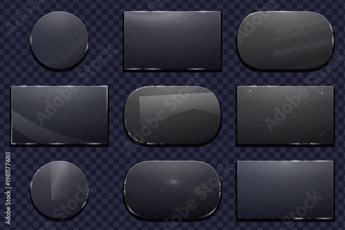 Geometric figures for realistic translucent effect with neon glass futuristic frames and glowing edges