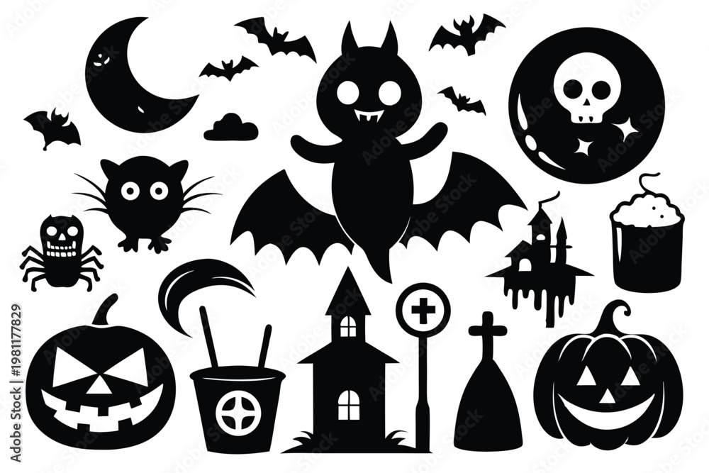 Obraz premium halloween icon bundle silhouette line art vector illustration