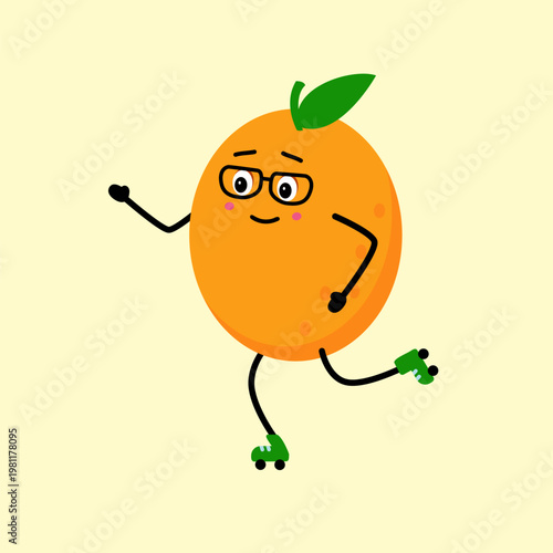 A cute, strong Orange. The concept of classes in the gym with the image of Orange, health, fitness. Vector illustration in flat style.
