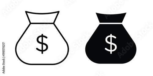 Money bag icon clip art collection. Editable stroke icons