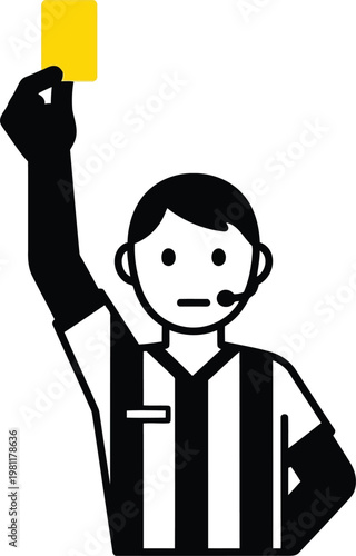 Black and white icon of a sports referee holding up a yellow card for a penalty signal