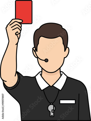 Referee showing red card, sports official, cartoon illustration