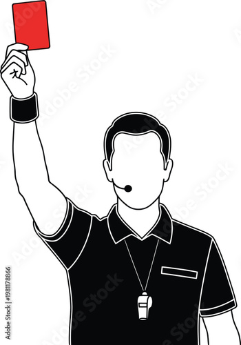 Illustration of a soccer referee holding up a red card to signal a foul or ejection