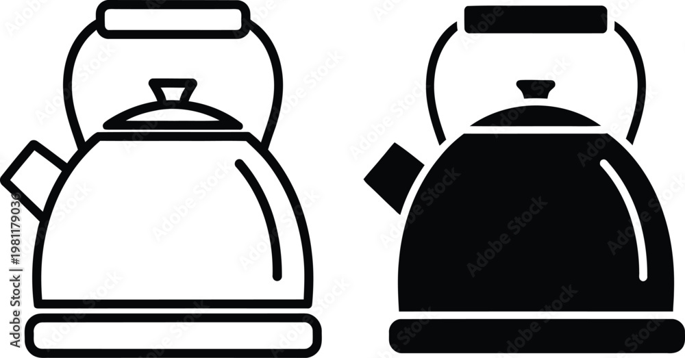 Obraz premium Simple line art and solid silhouette icons of a classic kettle for kitchen use