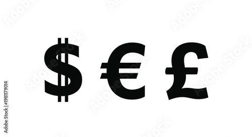 Currency symbols of us dollar euro and british pound silhouette