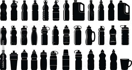 Set of wine bottles vector illustration featuring a diverse glass alcohol container silhouette design for bar and restaurant beverage icons