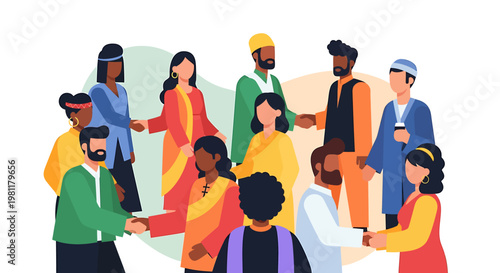 Diverse group handshaking conceptual illustration harmony unity collaboration partnership