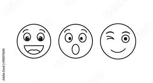 Three circular smiling face icons presented in a black silhouette