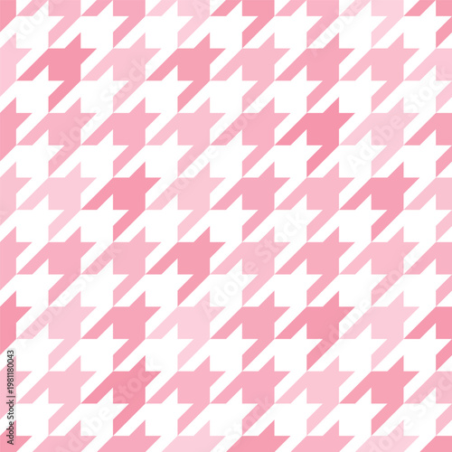 Houndstooth seamless pattern. Pink pied poule background. Repeating pieds tileable. Repeated abstract puppytooth. Tillable tweed design prints. Tartan repeat cloth. Woven tile. Vector illustration