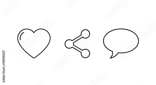 Minimalist icons depicting love share and speech a outline silhouette